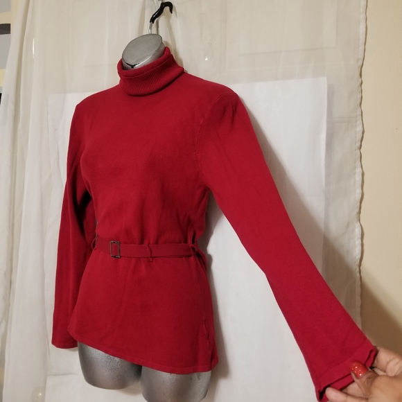 Bcbgmaxazria turtleneck red belted sweater L - Picture 7 of 11